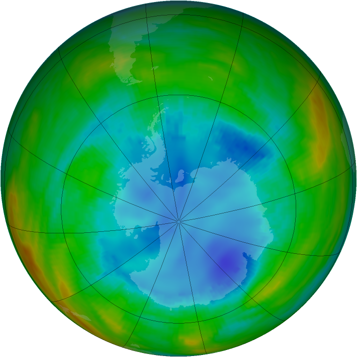Antarctic ozone map for 18 August 1989